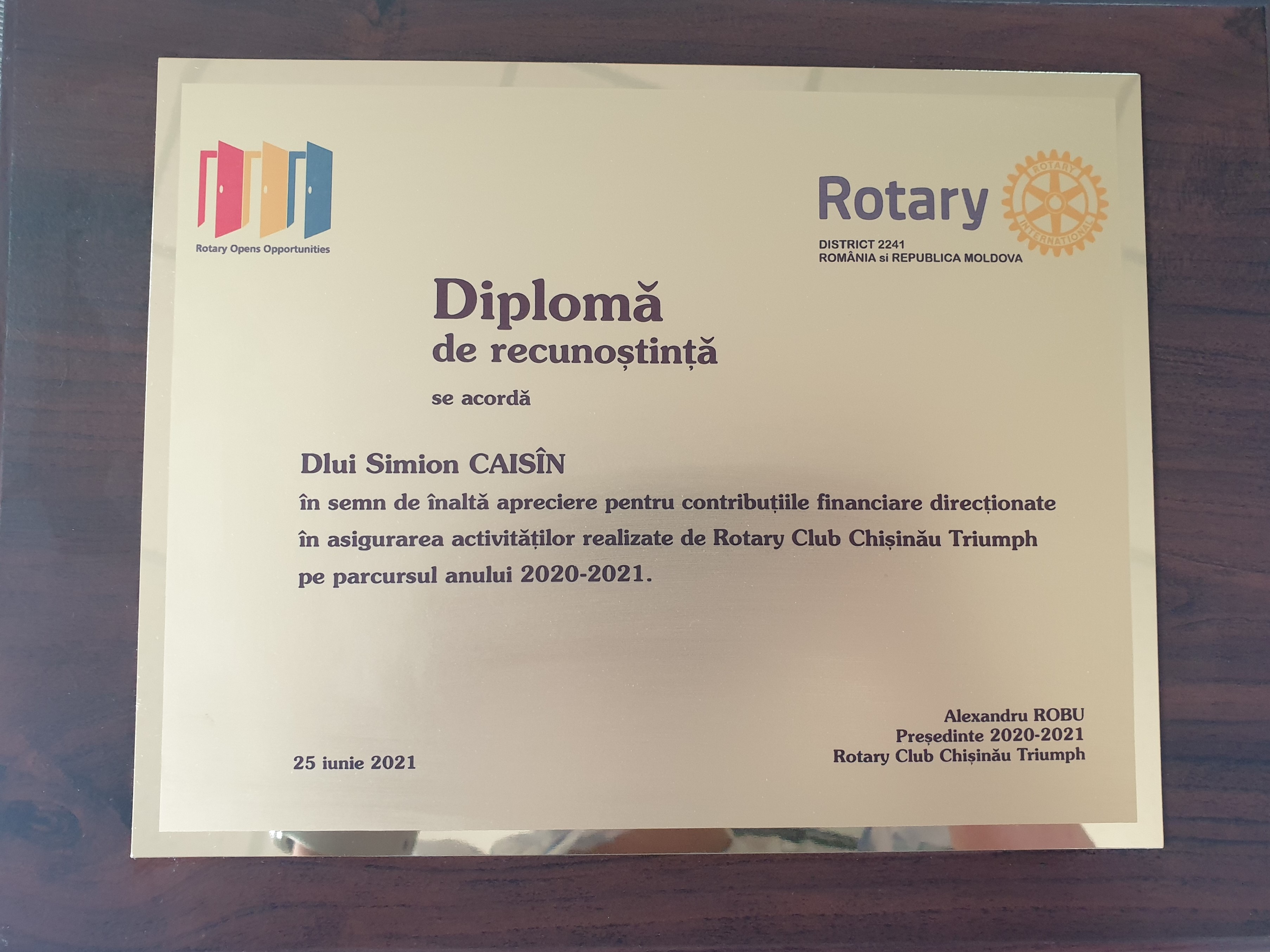Photo acvilasport - Diploma Lemn 300 x 225 mm